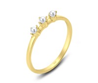 Tripple Pearl Gold Plated Silver Ring NSR-2864-GP